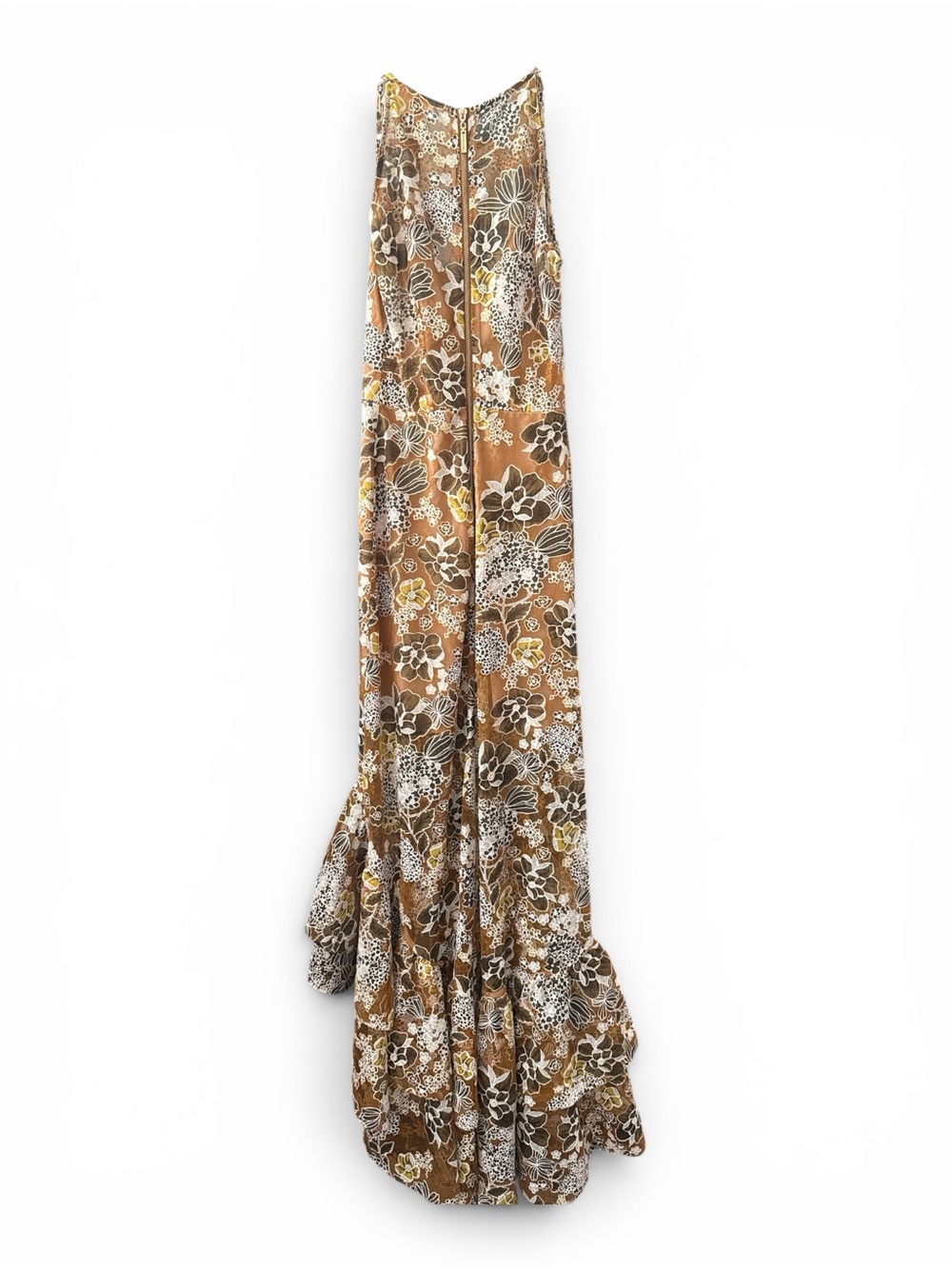 Bronx and Banco Floral Halter High-Low Maxi Dress in Tan and White - Picture 7 of 10